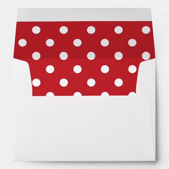 Enveloppe blanche, point polka rouge cerise (Dos (Bas))