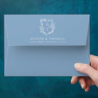 Blason de monogramme floral élégant mariage bleu p