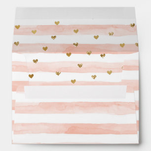 Enveloppe Bleu Aquarelle Baies Parties scintillant Or Coeurs