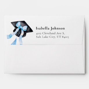 Enveloppe Bleu Bow Graduation Cap Graduation Adresse de reto