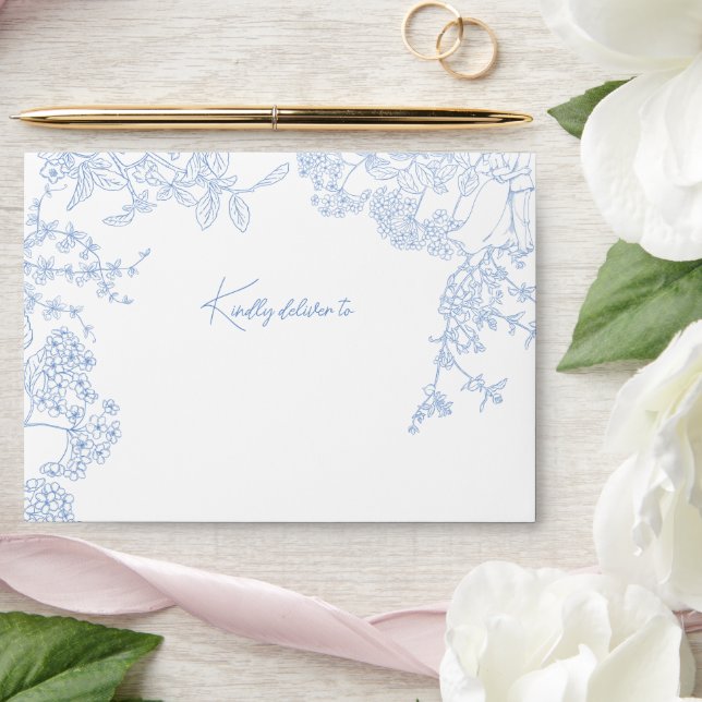 Enveloppe Bleu Chinoiserie Toile de Jouy Mariage (Wedding)