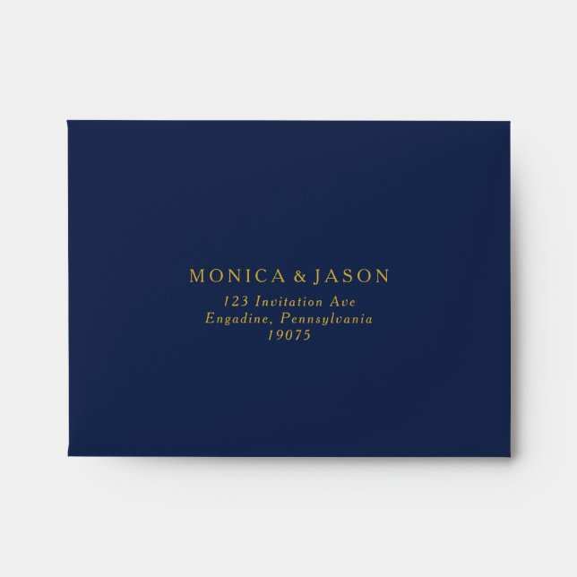 Enveloppe Bleu de marine classique | Gold Auto-Adressé RSVP (Devant)