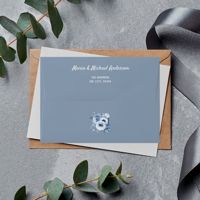 Enveloppe Bleu Duché fleurs florales mariage (Créateur téléchargé)