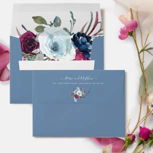 Enveloppe Bleu Dusty, Berry et Floral Bourgogne,