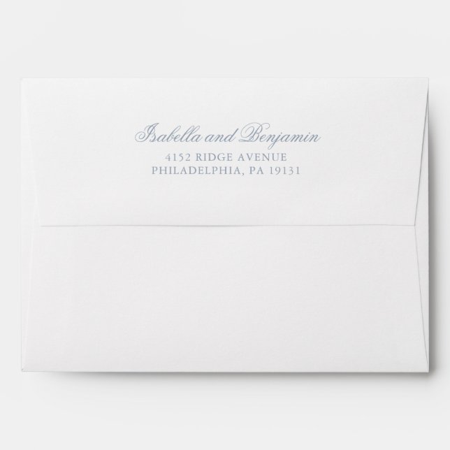 Enveloppe Bleu Dusty Traditionnel Mariage Élégant (Dos (Haut rabat))