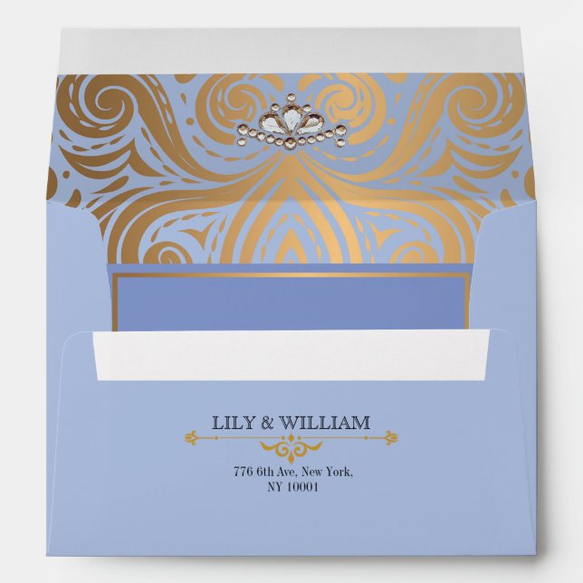 Enveloppe Bleu Elegant Artdeco Diamond Mariage or (Dos (Bas))