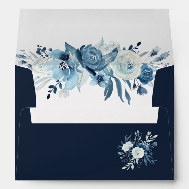 Enveloppe bleu et blanc aquarelle florale (Dos (Bas))