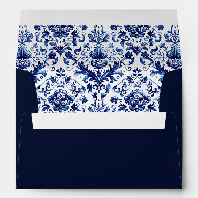 Enveloppe Bleu et blanc Delft style ornement floral motif (Dos (Bas))