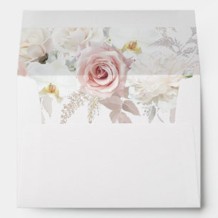 Enveloppe Bleu et blanc Élégant Mariage floral