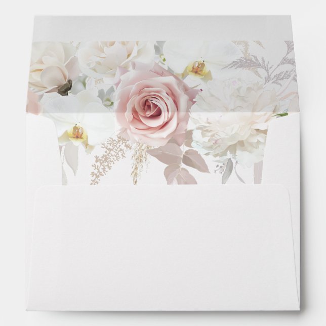 Enveloppe Bleu et blanc Élégant Mariage floral (Dos (Bas))
