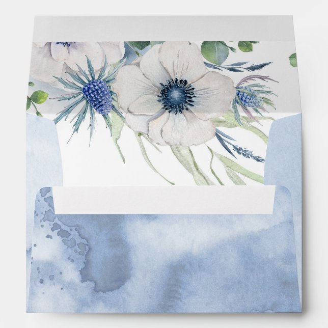 Enveloppe Bleu et chardon Anémones Floral Moderne (Dos (Bas))