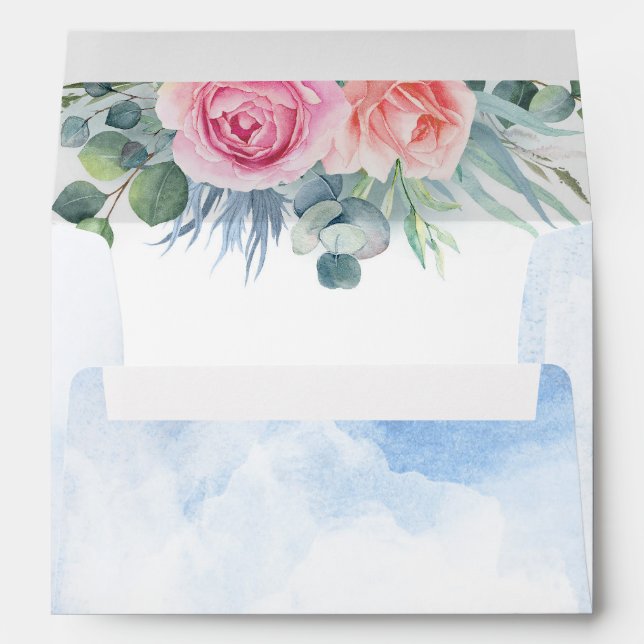 Enveloppe Bleu et rose floral moderne élégant (Dos (Bas))