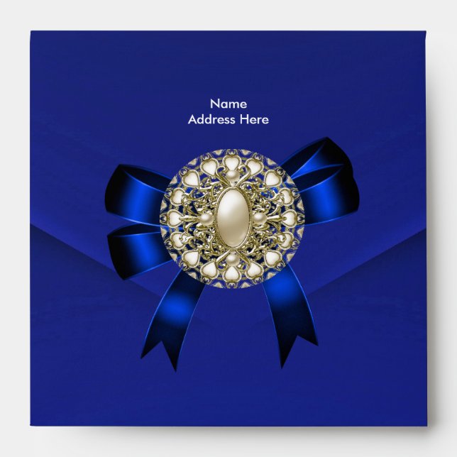 Enveloppe Bleu faux velours Pearl Bijoux Bow (Devant)