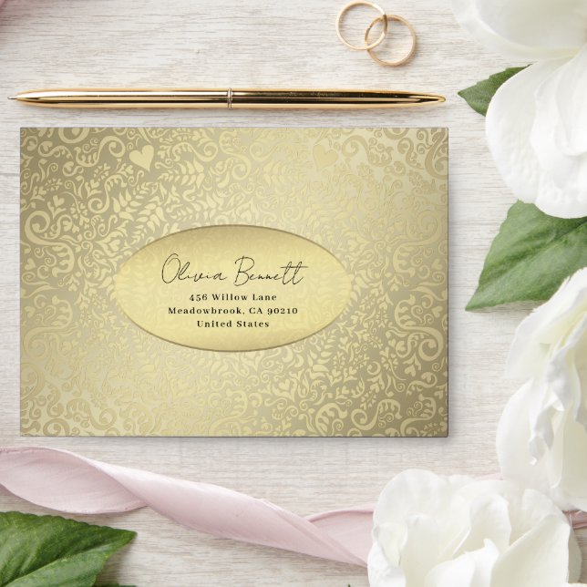 Enveloppe Bleu foncé élégant motif Damas (Wedding)