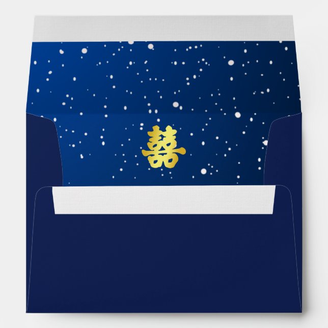 Enveloppe Bleu mariage de neige flocon double bonheur (Dos (Bas))