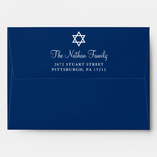 Enveloppe bleu marine Bar Mitzvah pour invitation  (Dos (Haut rabat))