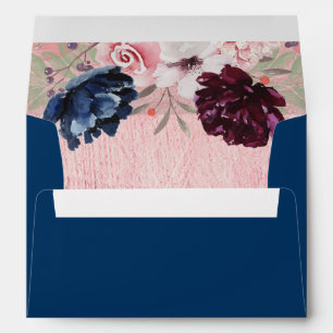 Enveloppe Bleu Marine   Rose Gold Floral 5x7 Mariage Envelop