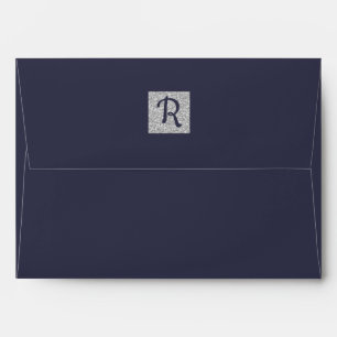 Enveloppe Bleu Marine Silver Floral Custom Monogram Mariag