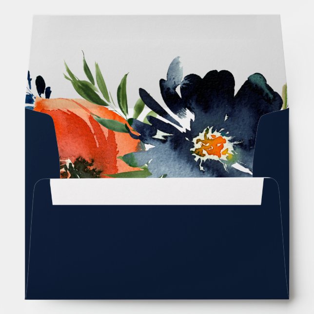 Enveloppe Bleu orange vibre Botanique rouge (Dos (Bas))