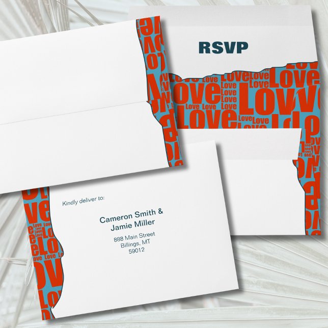 Enveloppe Bleu Rouge typographie Frontière Mariage d'automne (Blue Red Typography Border Autumn Wedding RSVP Envelope)