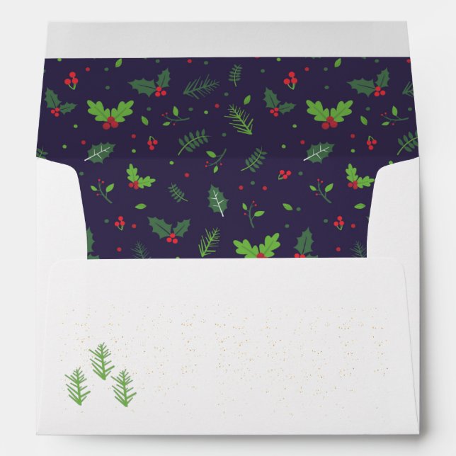 Enveloppe Bleu Rouge Vert Feuilles Berries Motif Noël (Dos (Bas))