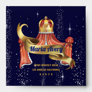 Enveloppe Bleu royal avec Parties scintillant or Couronne