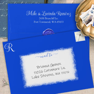 Enveloppe Bleu royal Préadressé 5x7 Monogramme Quinceanera