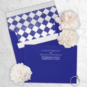 Enveloppe Bleu Royal Vintage & Carreaux Médiéval