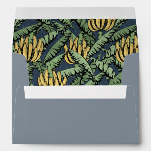 Enveloppe Bleu tropical bananes jaunes et Feuilles verts