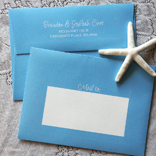 Enveloppe Bleu tropical, Mariage Monogramme 5x7 préadressé