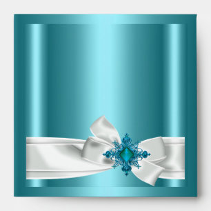 Enveloppe Bleu Turquoise Argent Blanc Ruban