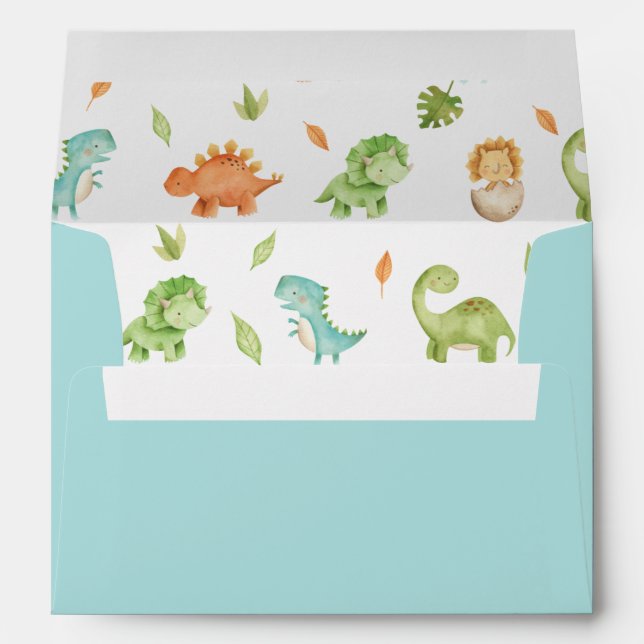 Enveloppe Bleu Vert Dinosaures 5 x 7 Carte A7 (Dos (Bas))