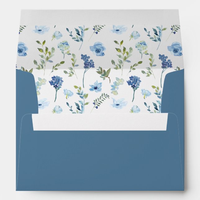 Enveloppe Bleu vert fleuri printemps été rustique mariage (Dos (Bas))