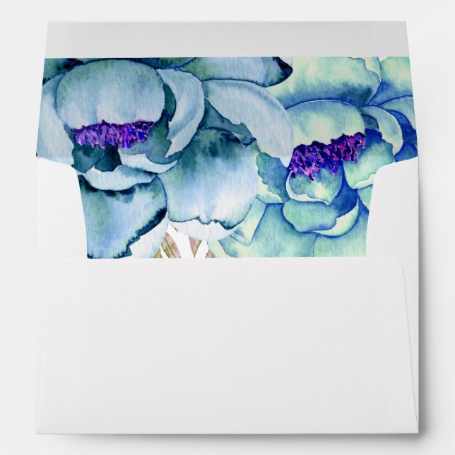 Enveloppe Bleu, vert menthe aquarelle fleurs mariage florale (Dos (Bas))