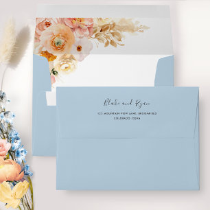 Enveloppe Bleue Élégante avec Pêche Florale à l'in