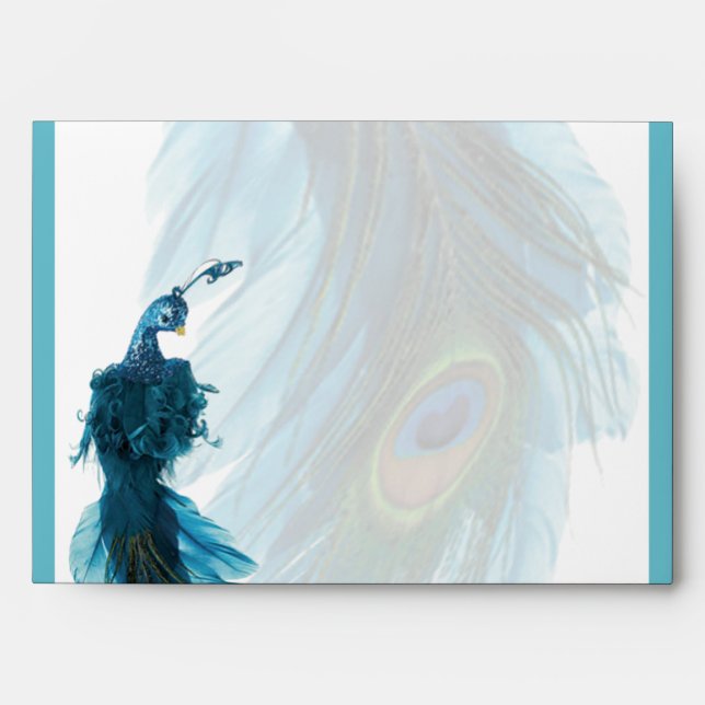 Enveloppe bleue turquoise de mariage de plume de (Devant)
