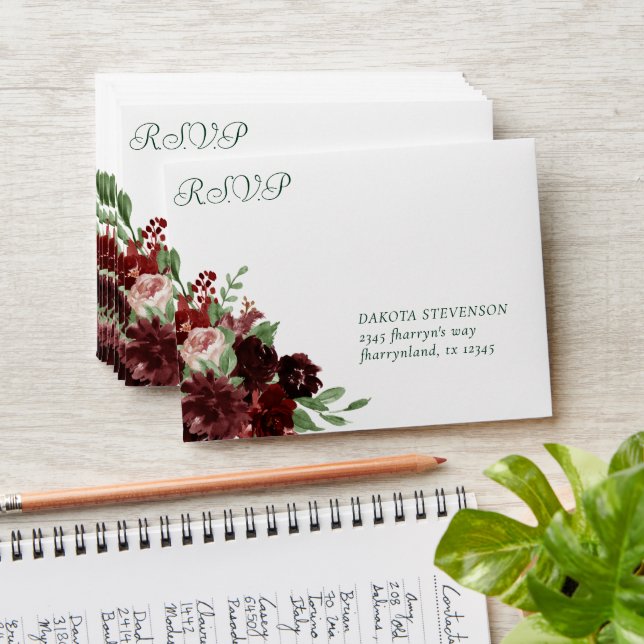 Enveloppe Blooms rustiques | Terracotta Marsala Adresse RSVP (Stacked)
