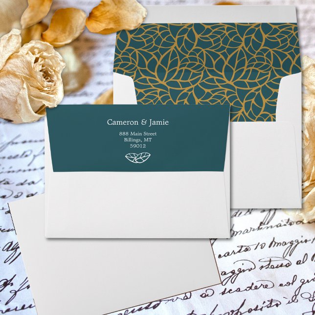 Enveloppe Blue Aztek Gold Foliage Mariage Enregistrer la dat (Blue Aztek Gold Foliage Wedding Save the Date Envelope)