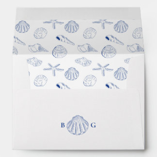 Enveloppe Blue Clam Seashells Coastal Seaside Beach Wedding