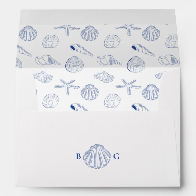 Enveloppe Blue Clam Seashells Coastal Seaside Beach Wedding (Dos (Bas))