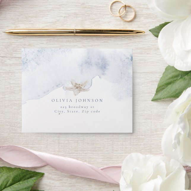 Enveloppe Blue Coral & Seashells Beach Wedding RSVP (Wedding)
