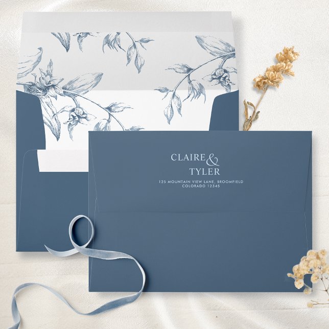 Enveloppe Blue Elegant Moderne Formel, Floral Mariage Envelo (Créateur téléchargé)