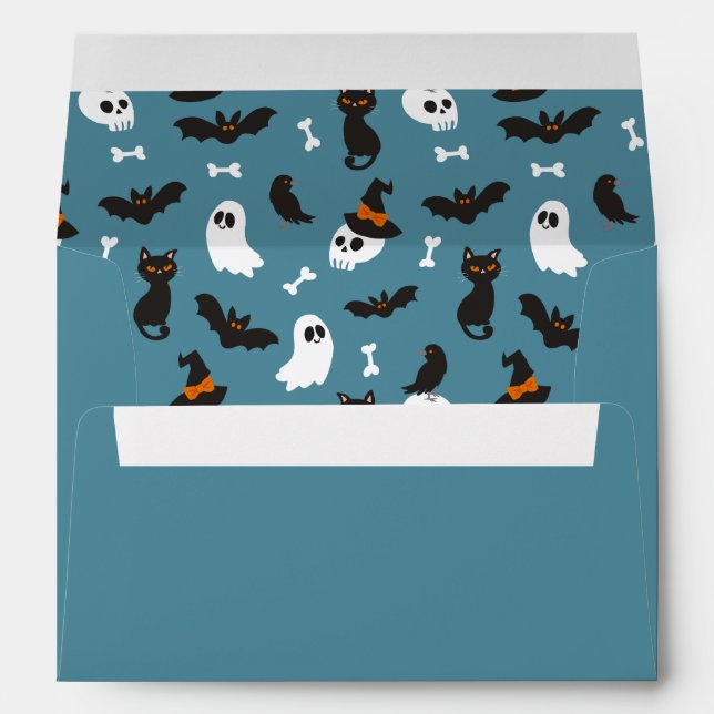 Enveloppe Blue Ghosts Skuls Ravens Cats Halloween Party (Dos (Bas))