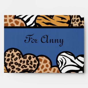 Enveloppe Blue Girly animal print hearts with a name