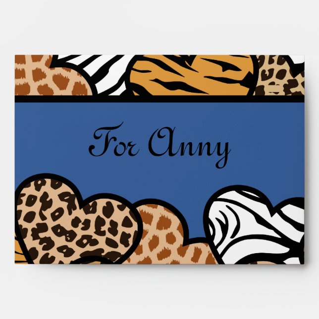 Enveloppe Blue Girly animal print hearts with a name (Devant)