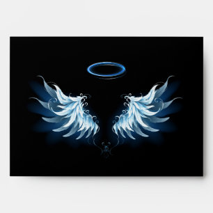Enveloppe Blue Glowing Angel Wings on black background