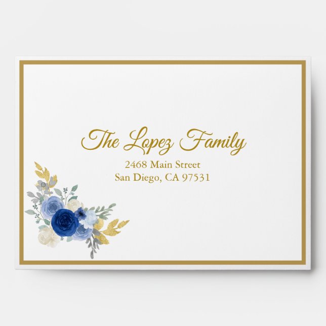 Enveloppe Blue & Gold Floral (Devant)