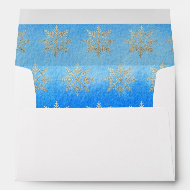 Enveloppe Blue Gold Snowflakes Vacances d'hiver (Dos (Bas))