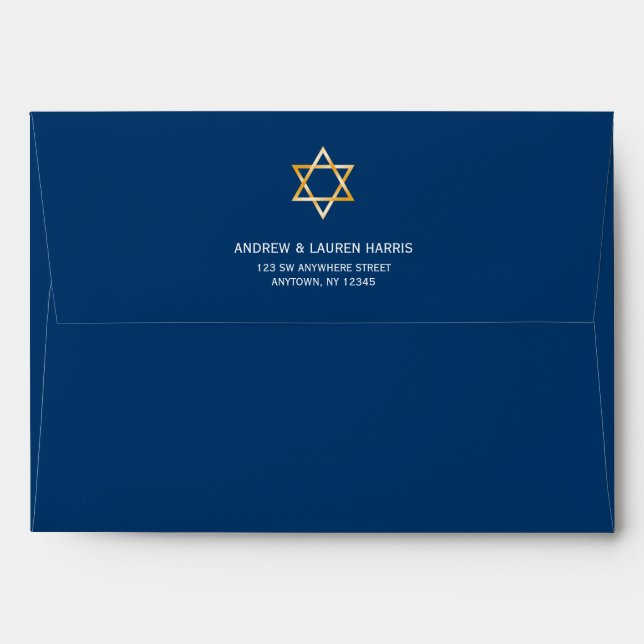Enveloppe Blue Gold Star of David Adresse de retour A7 (Dos (Haut rabat))