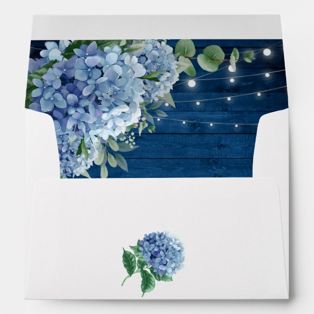 Enveloppe Blue Hydrangea Floral Lanal Marine Mariage en bois (Dos (Bas))